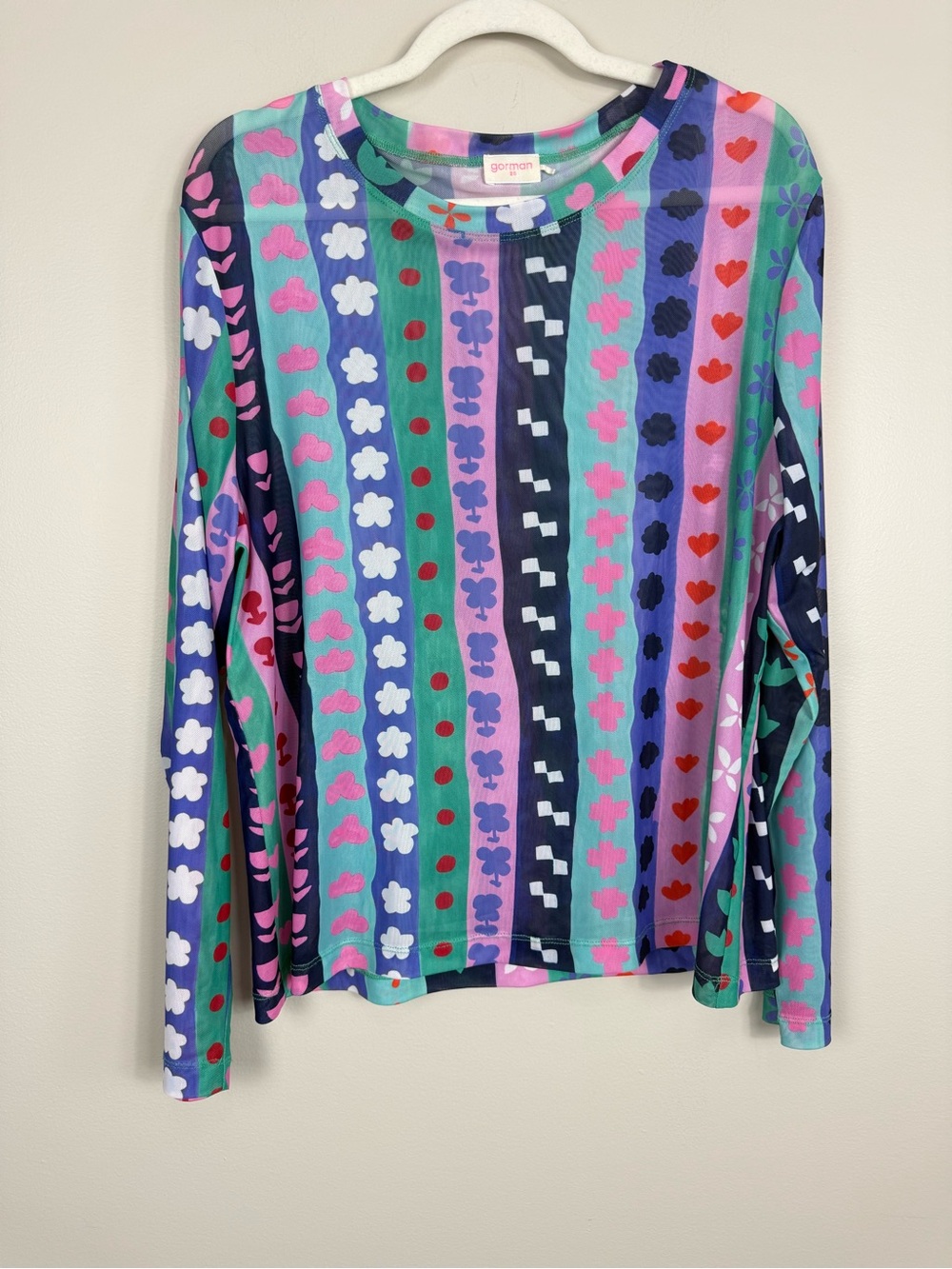 Gorman Top Womens 14 Hearts Sheer Pink Purple Hippie Boho Long Sleeve Floral